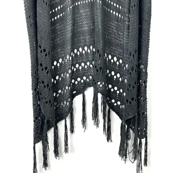 Womens Sleeveless Long Crochet Shawl Open Cardigan Cover Up Fringe Gray Sz S - Picture 8 of 12